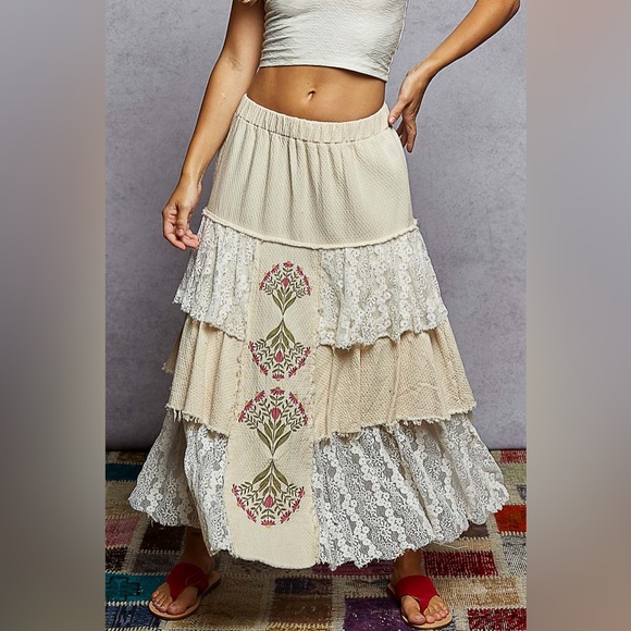 POL “ Woven Mirage “ Maxi Skirt | Natural - Picture 1 of 5
